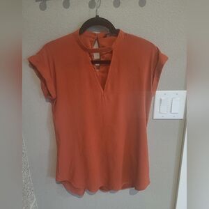Express Burnt Orange Choker Neck Gramercy Tee, Small